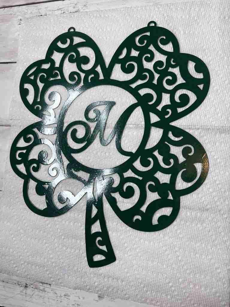 Dollar Tree metal shamrock spray painted green