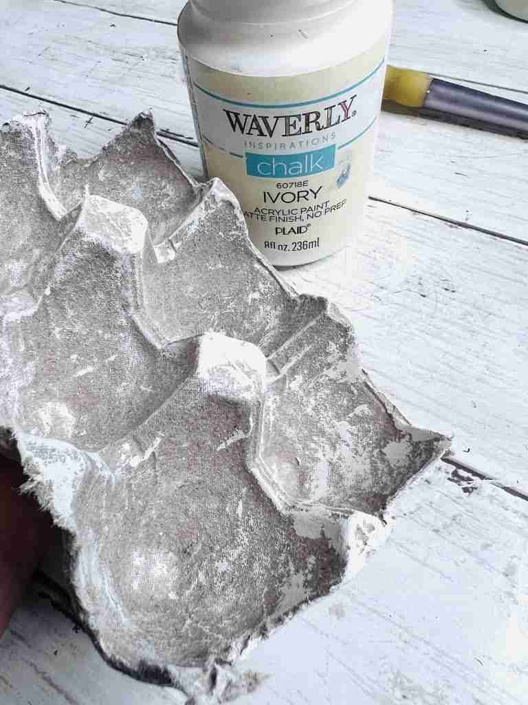 egg carton with Waverly Ivory paint brushed on