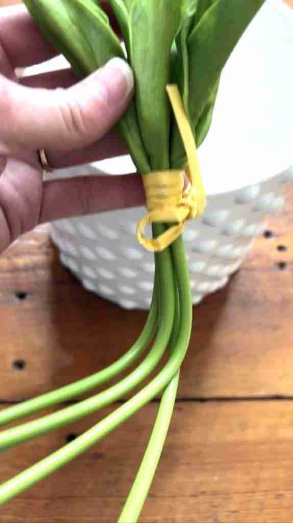 Pop Shelf purple tulips with stems bent