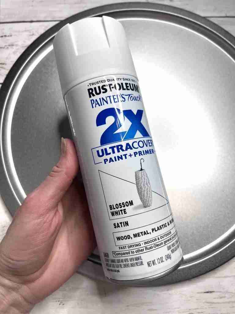 pizza pan and white spray paint