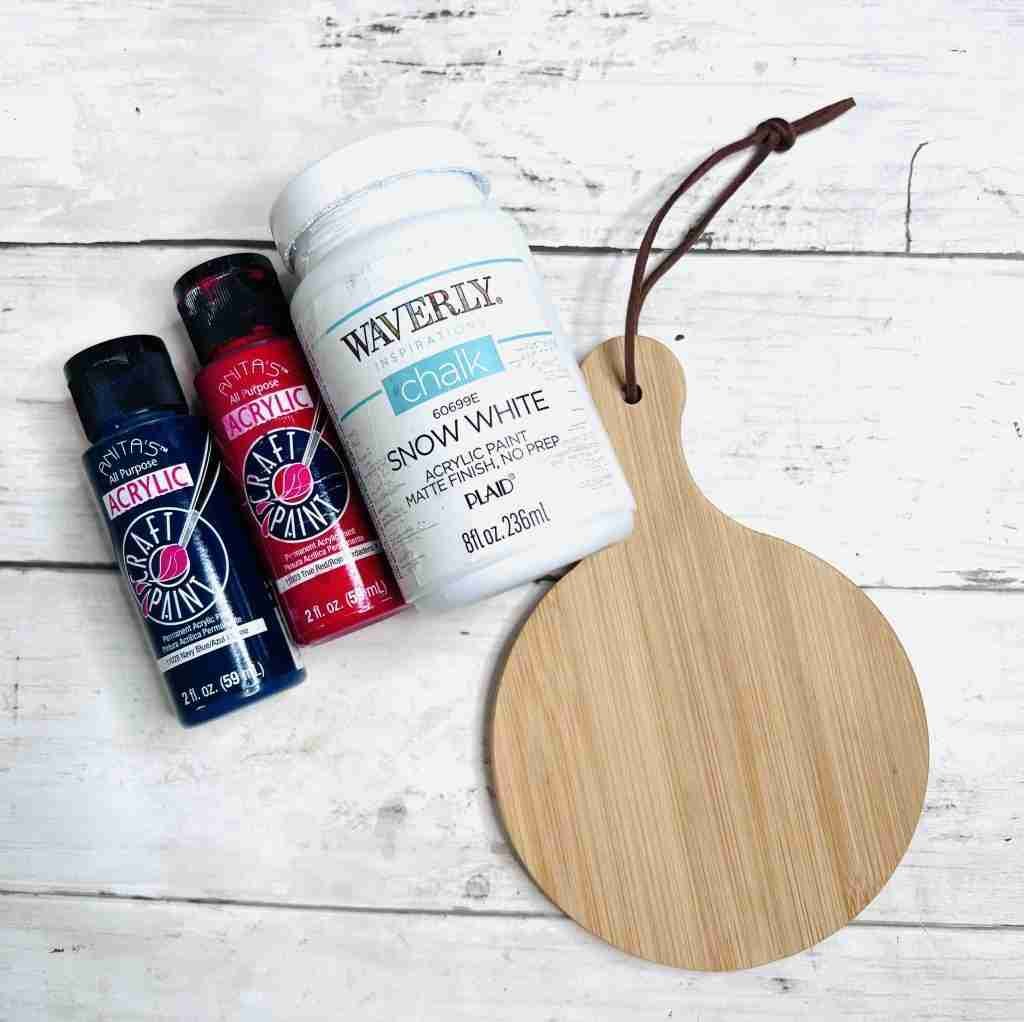 Hobby Lobby mini cutting board, red, white, and blue paint