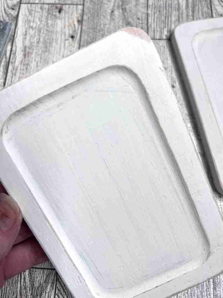 painted wood tray that has been distressed on the edges