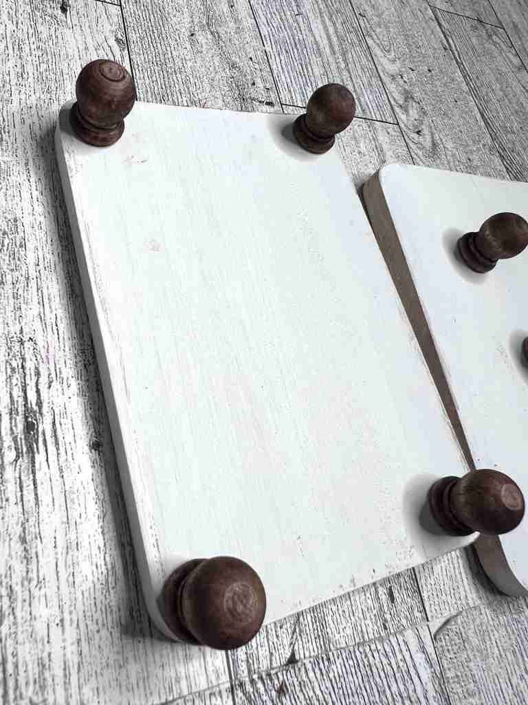 stained finials glued to bottom of tray to be used as "feet"