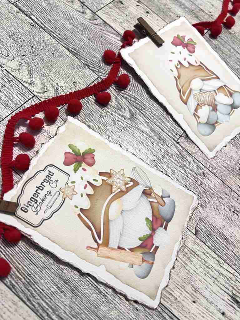 free Christmas gnome printables attached to pom pom garland