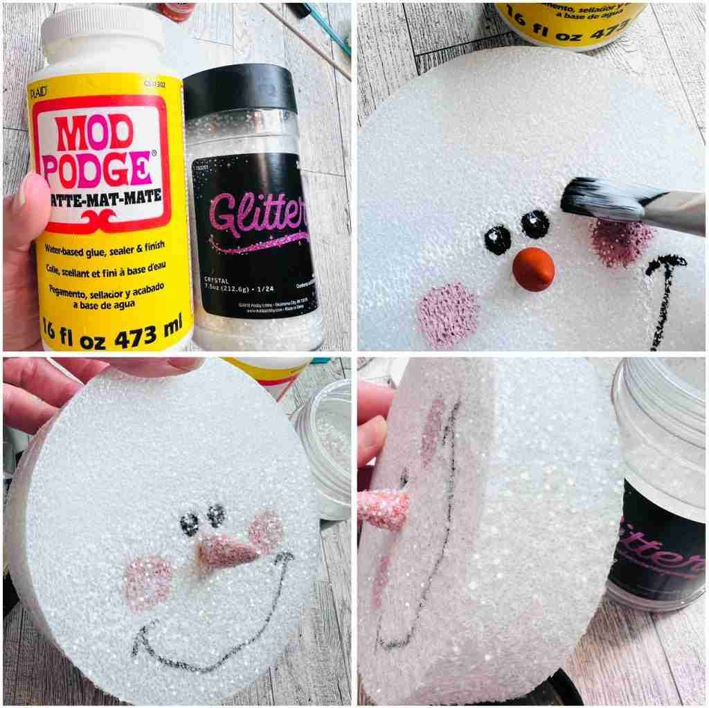 Mod Podge and glitter added to snowman