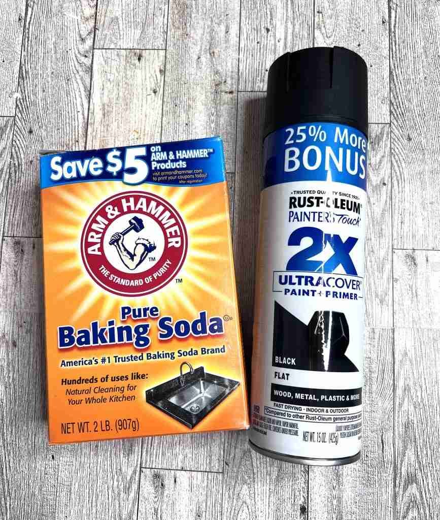 flat black spray paint and baking soda