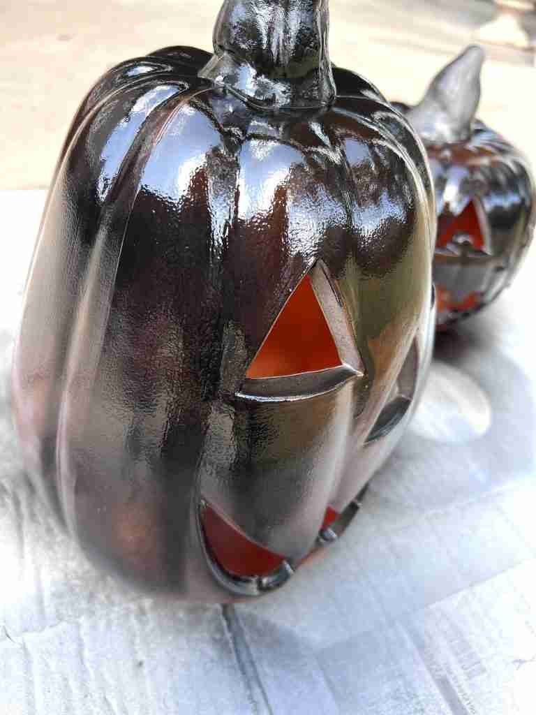 pumpkins with one coat of black spray paint