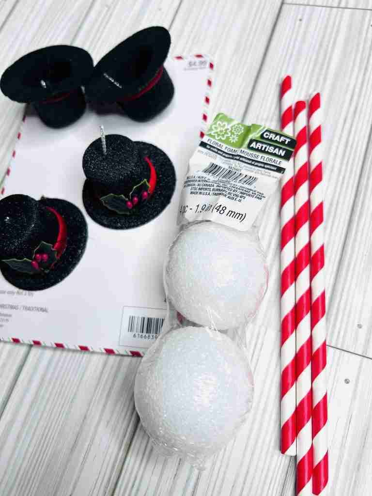 Hobby Lobby mini hats and straws, Dollar Tree styrofoam