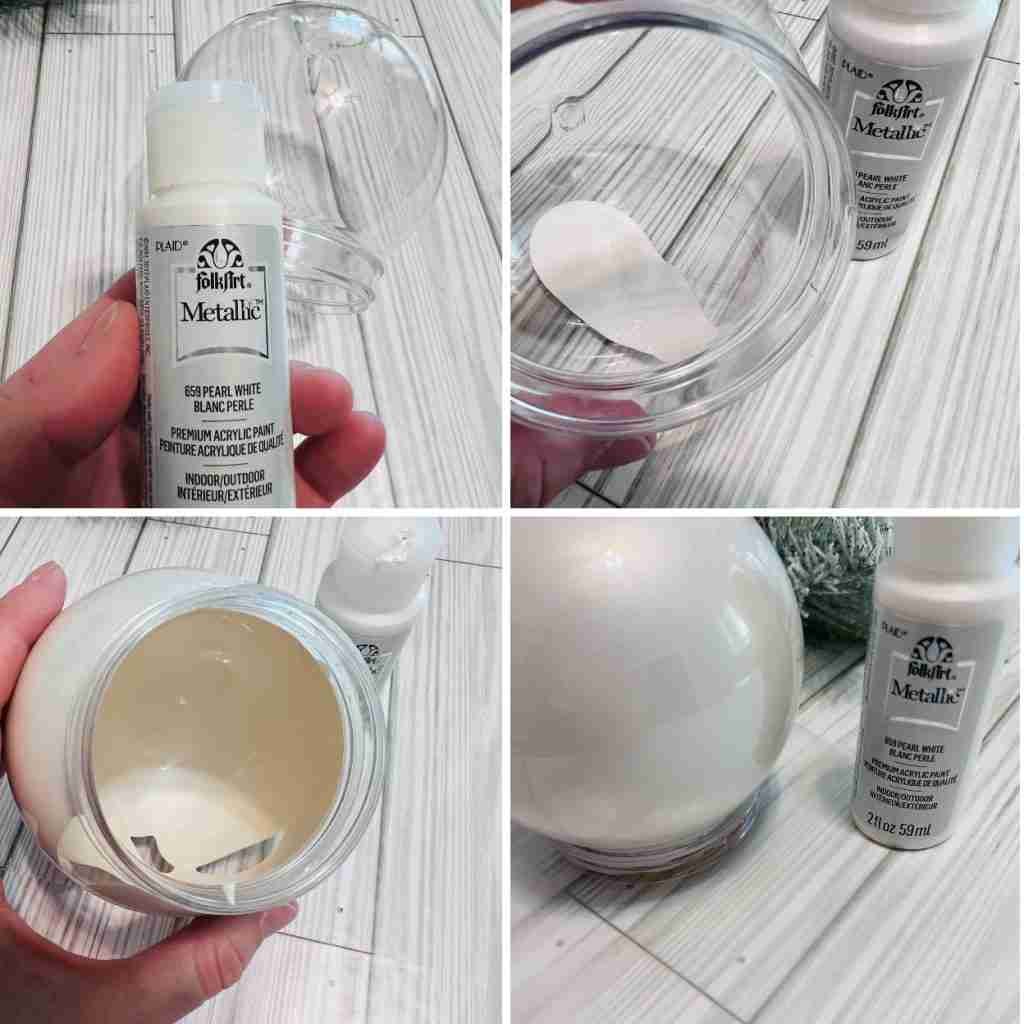 adding pearl white metallic paint to the inside of the plastic snow globe
