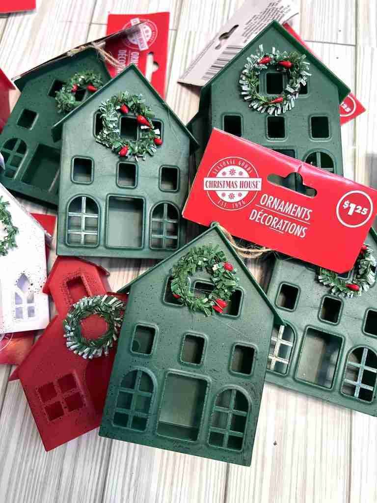 Dollar Tree plastic house ornaments