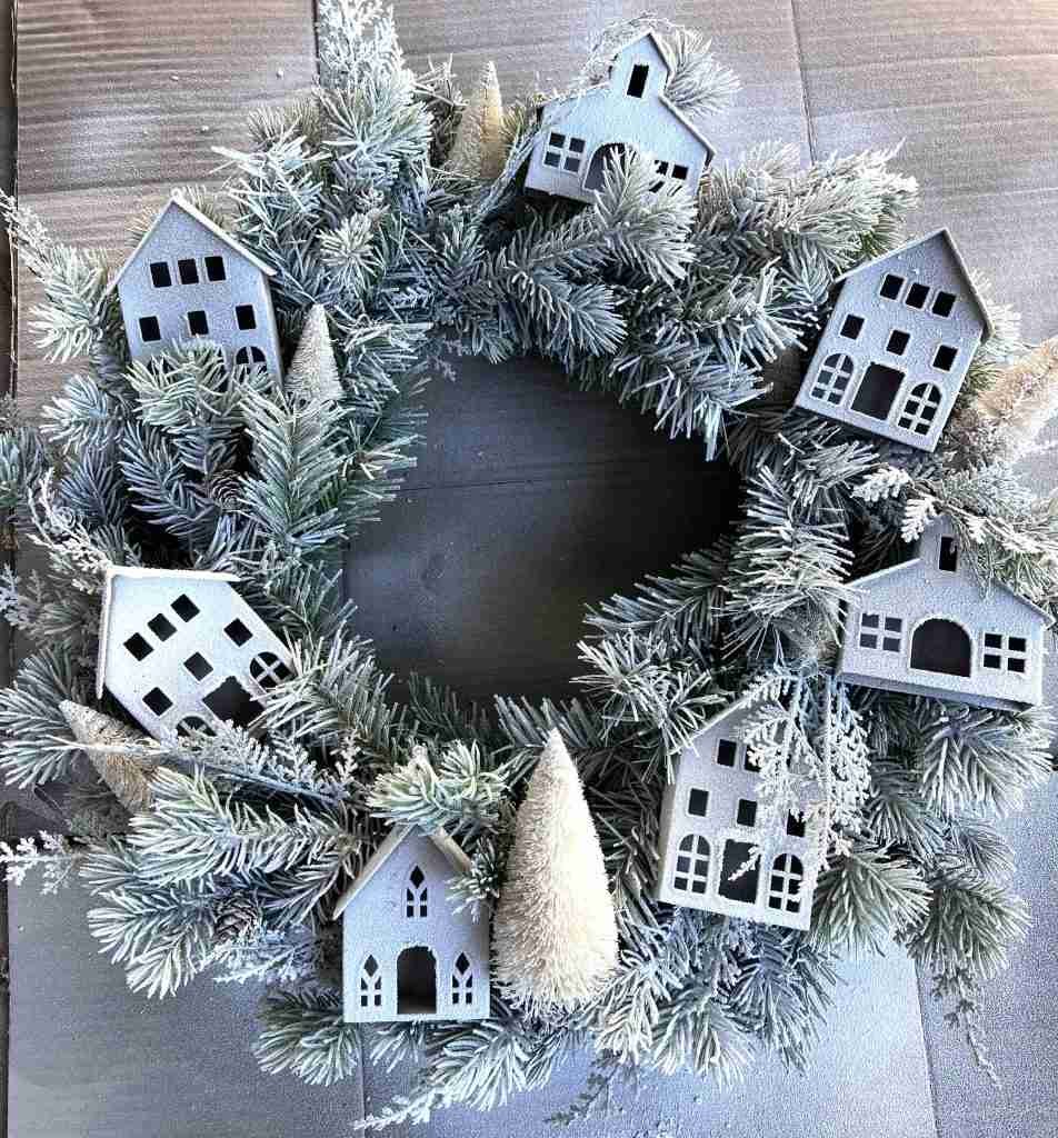 wreath sprayed with snow spray