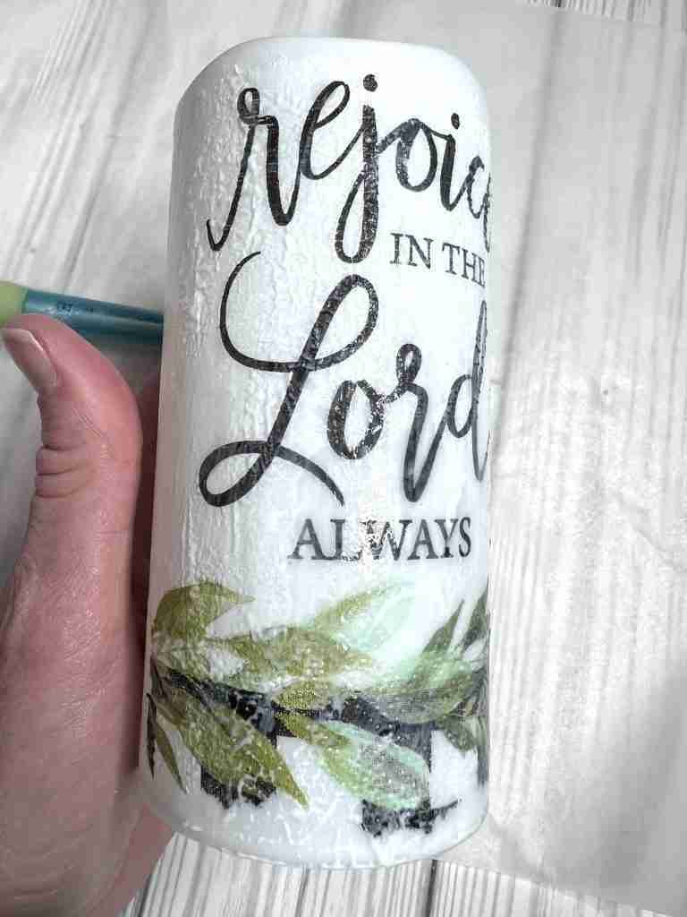 Mod Podge applied to top of candle