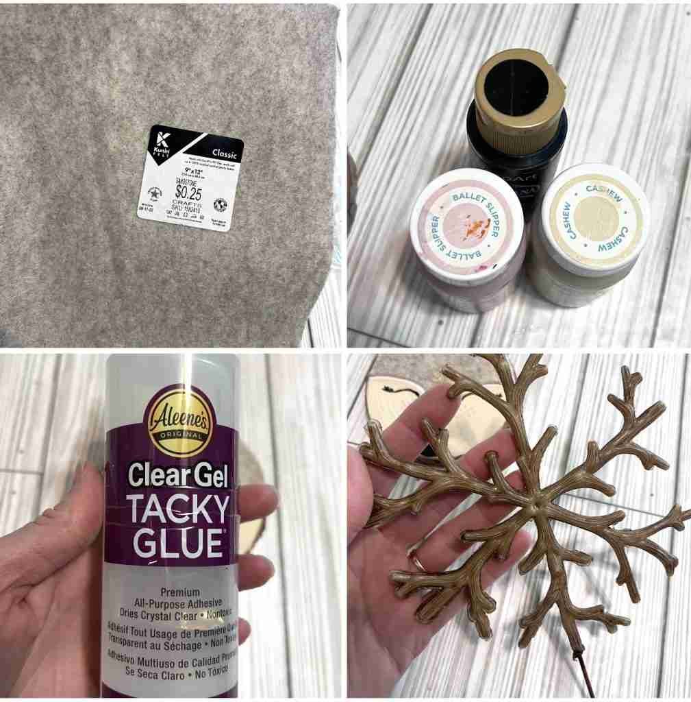 Hobby Lobby felt, black, pink, and Cashew colored paint, craft glue, Hobby Lobby snowflake