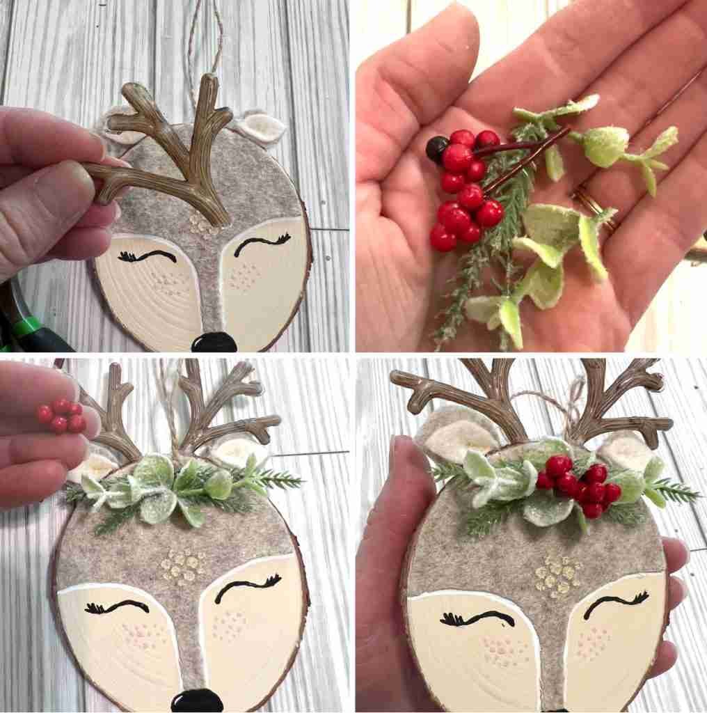 Christmas greenery and red berries attached with glue