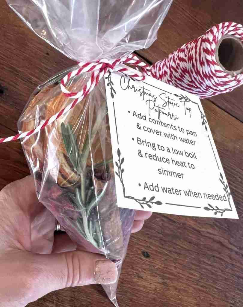 Christmastime Stove Top Potpourri  packed in a pastry bag with tag attached