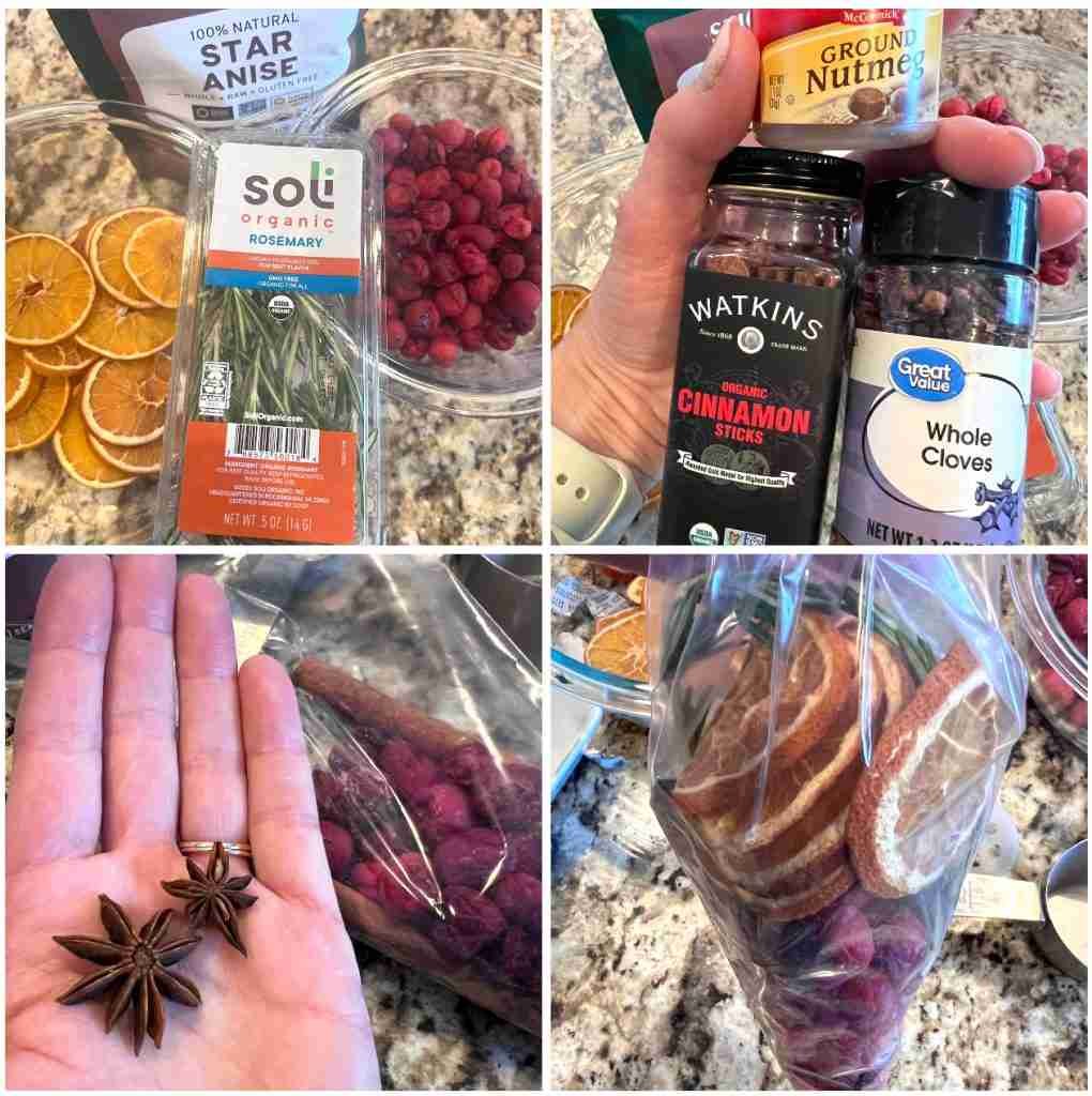 Rosemary, cinnamon sticks, whole cloves, and Star Anise pieces,