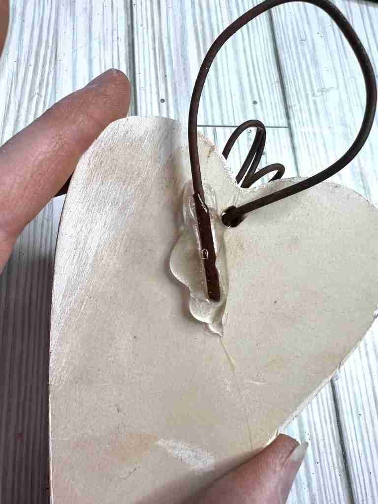 Wood Heart with Clay Embellishments and wire attached