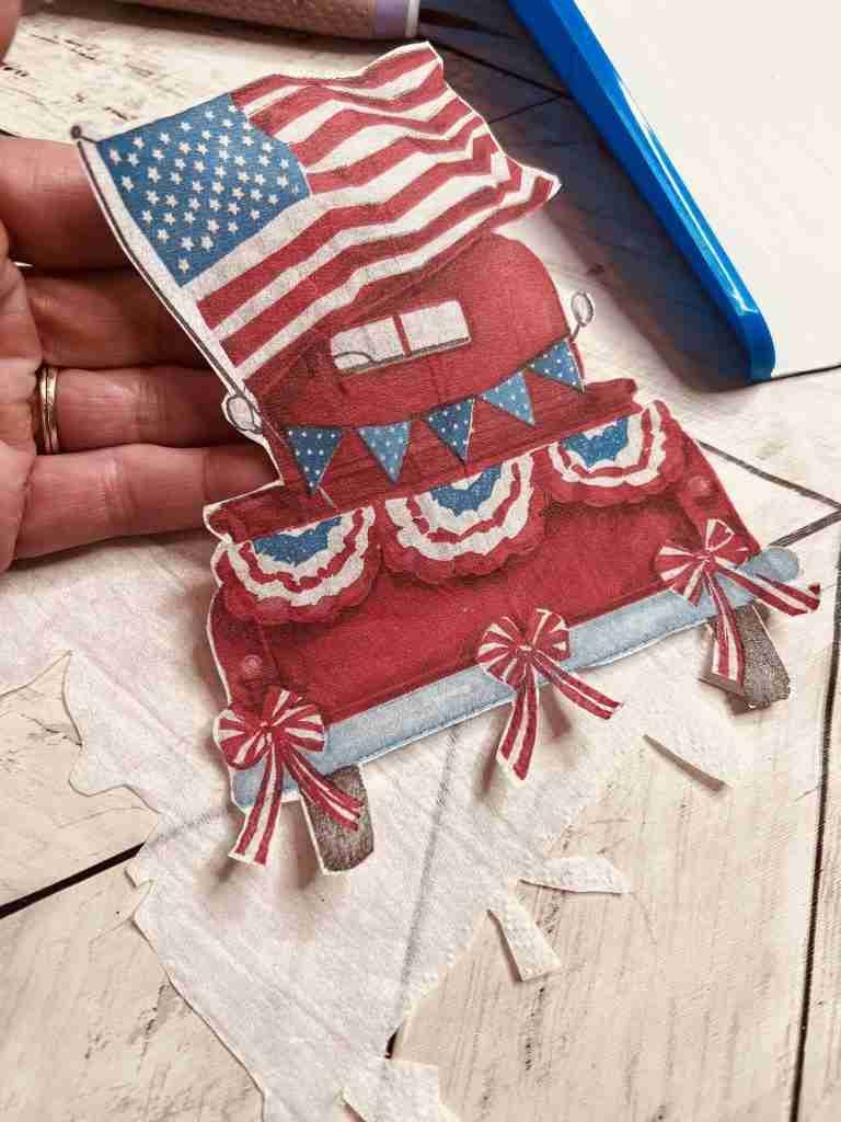 red truck cut from napkin