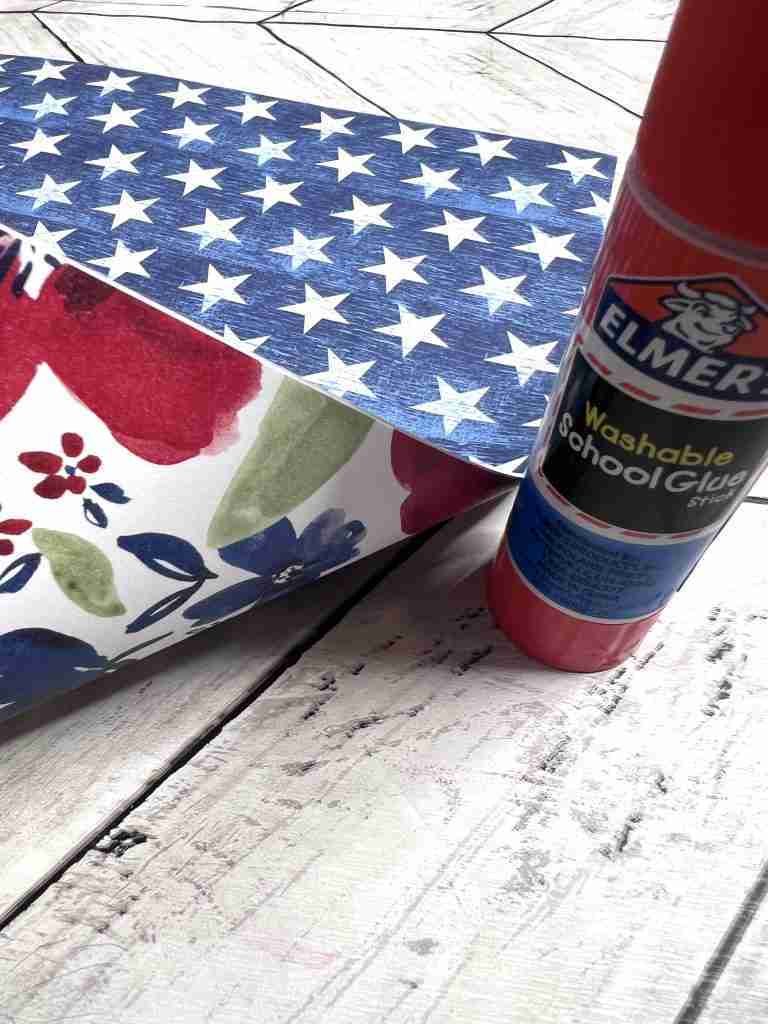 gluing the two printed sheets together