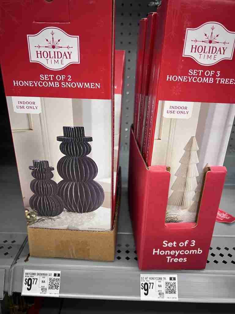 honeycomb snowman and tree sets at Walmart