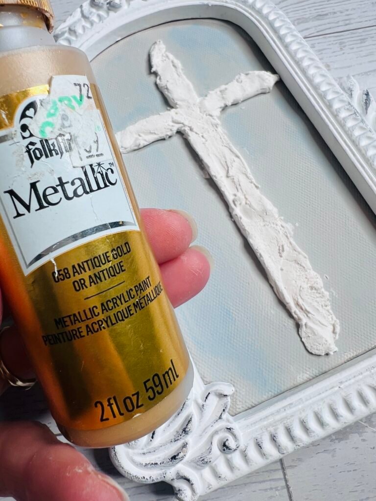 Dry Dex joint compound applied to Walmart Canvas frame with gold paint