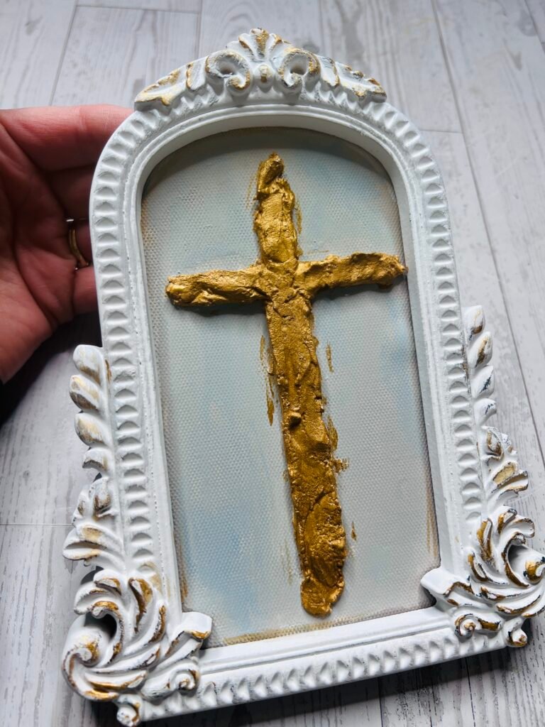 Dry Dex joint compound applied to Walmart Canvas frame with gold paint applied