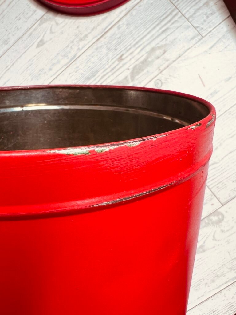 tin can painted Apple Red by Rust-Oleum