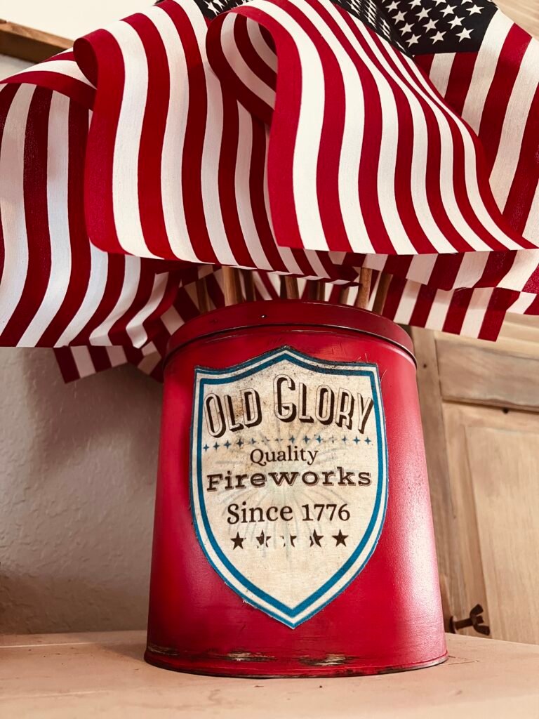 vintage inspired American flag tin can display