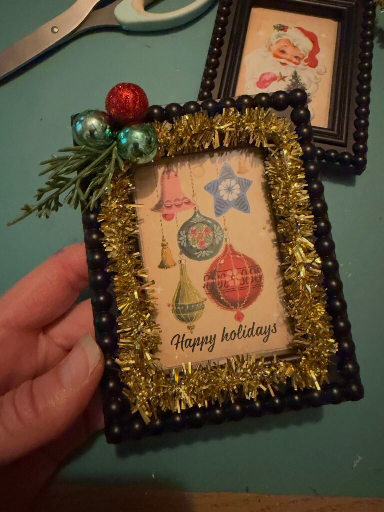 completed vintage style Christmas Dollar General frames