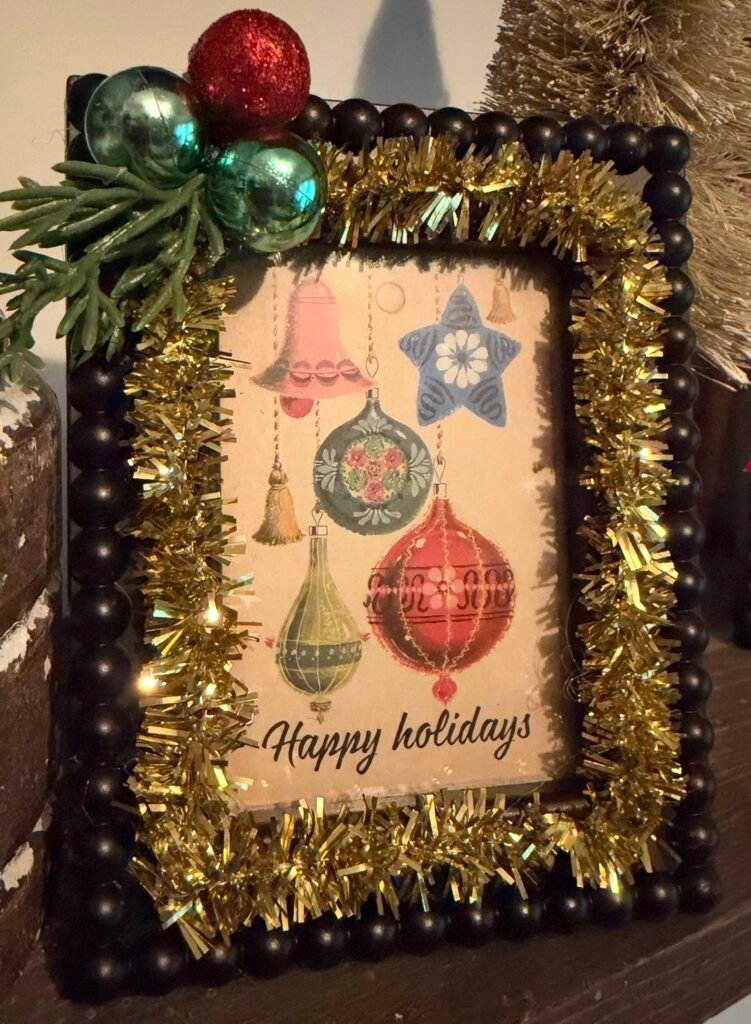 completed vintage style Christmas Dollar General frames