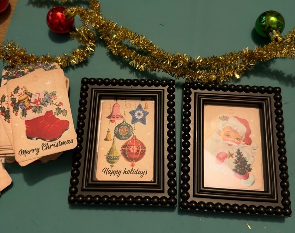 gift tags inserted into frames