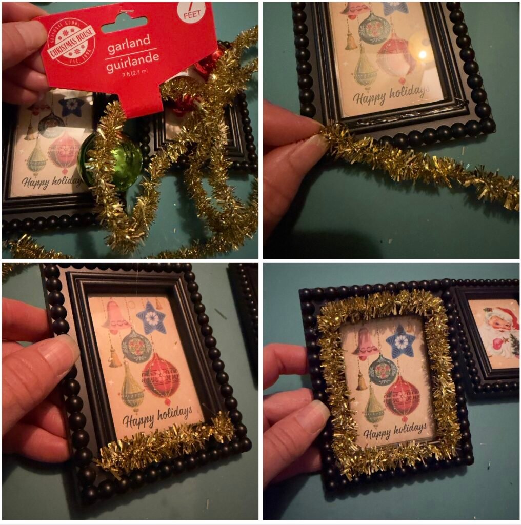 gold tinsel added to frames